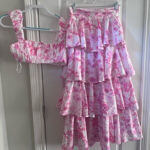 Floral Pink Tiered Skirt and top